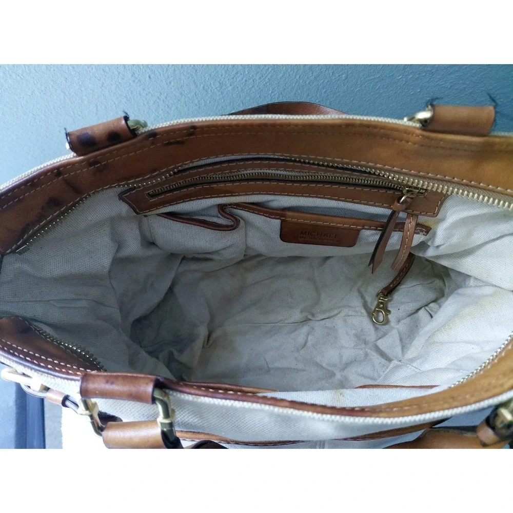 Michael Kors Classic Leather And Canvas Handbag Read Description